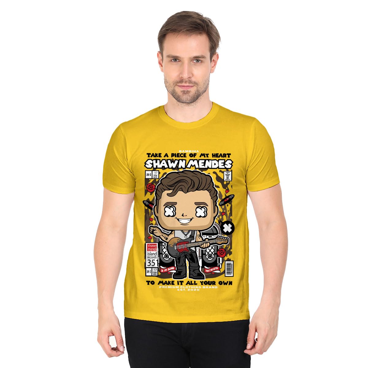 BambihaShawn Mendes Cartoon T-Shirt | Cotton Casual T-Shirt | Round Neck Half Sleeve Crew Neck Unisex Summer T-Shirt