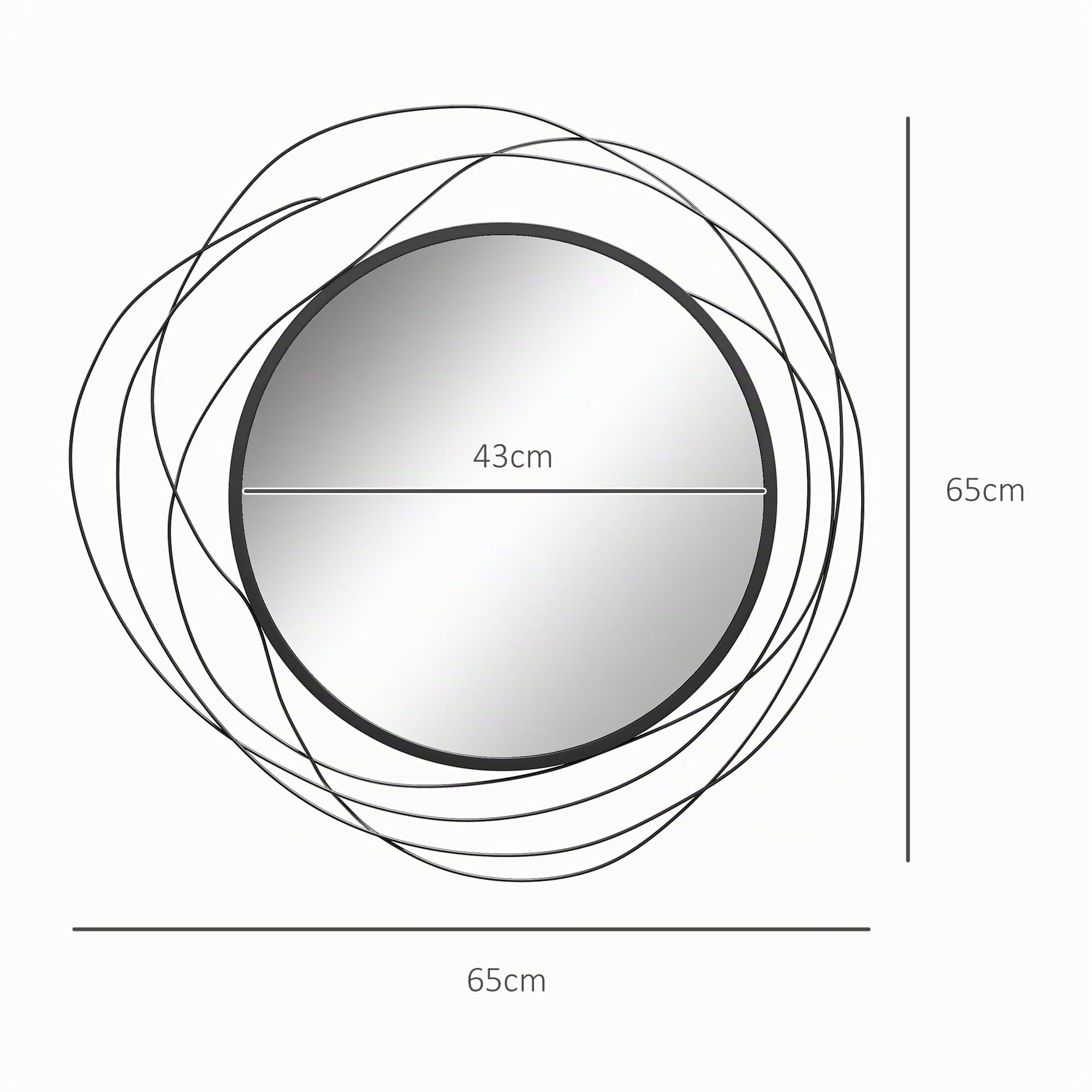 HOMCOM Miroir Rond en Métal Filaire Noir, Décoration Murale Ø65 cm