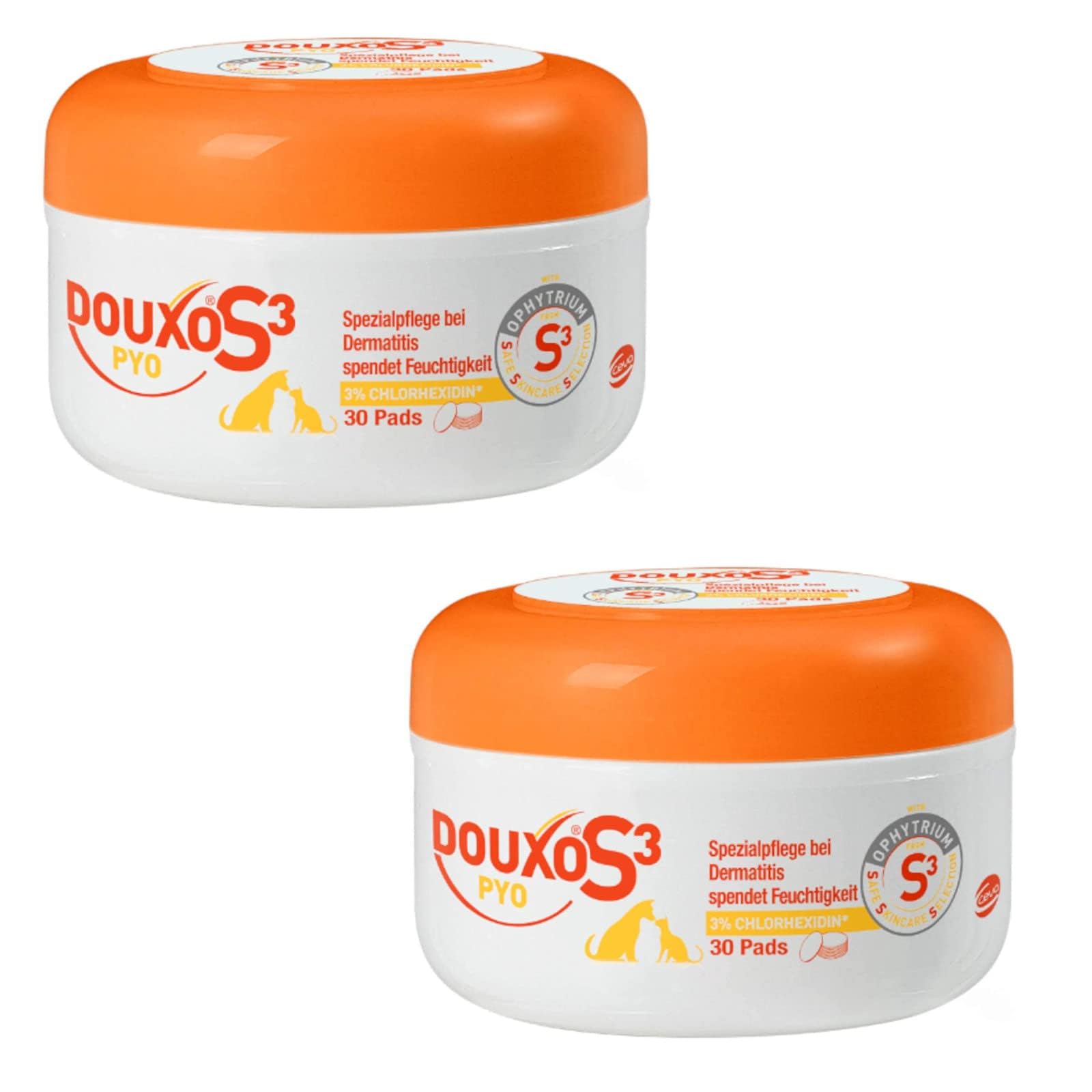 Douxo S3 Pyo Pads | Doppelpack | 2 × 30 Stück | Reinigungspads für Hunde und Katzen | Feuchtigkeitsspendend