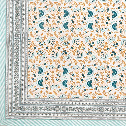 Image of BLOCKS OF INDIA Hand Block Printed 200 TC Cotton King Size Bedsheet (Turquoise JAAL)