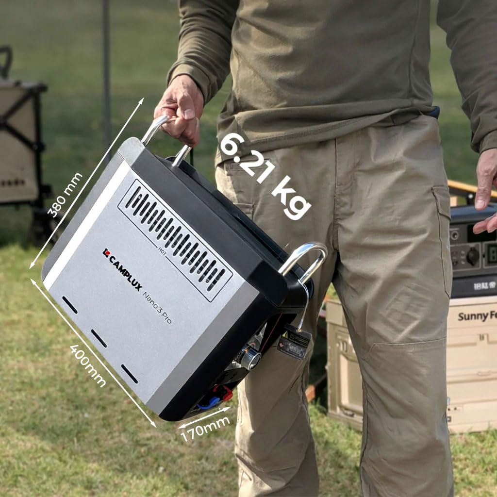 CAMPLUX Nano 3 Pro - Chauffe-Eau Portable à Gaz, Eau Chaude Instantanée, avec Batterie Intégrée et Pompe 12V, Compact pour Camping & Vanlife