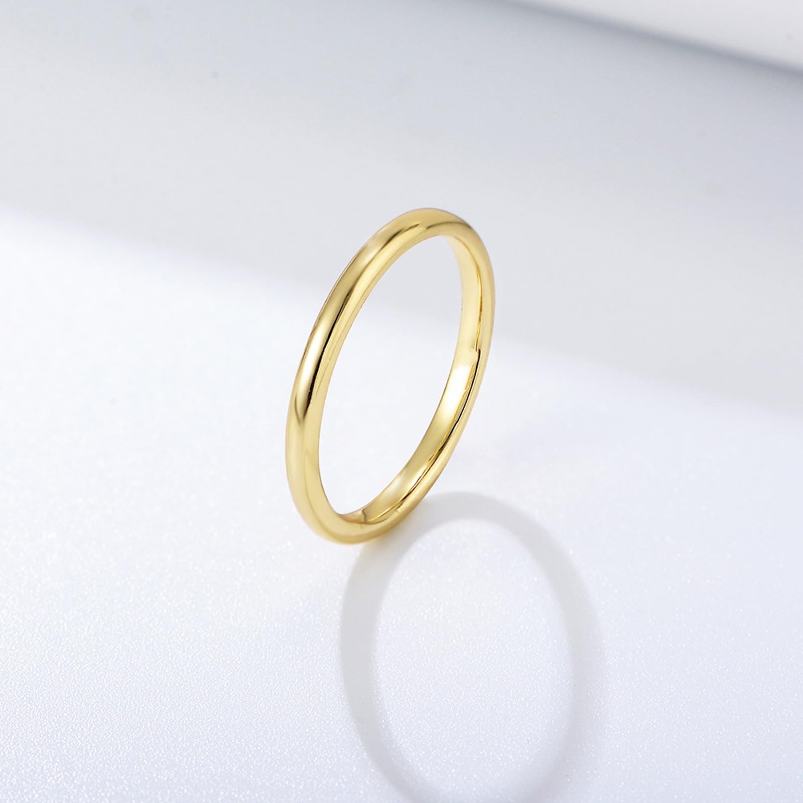 Anillo de mujer de oro blanco sin piedra, alianzas de boda de oro auténtico pulido anillo de compromiso de oro simple