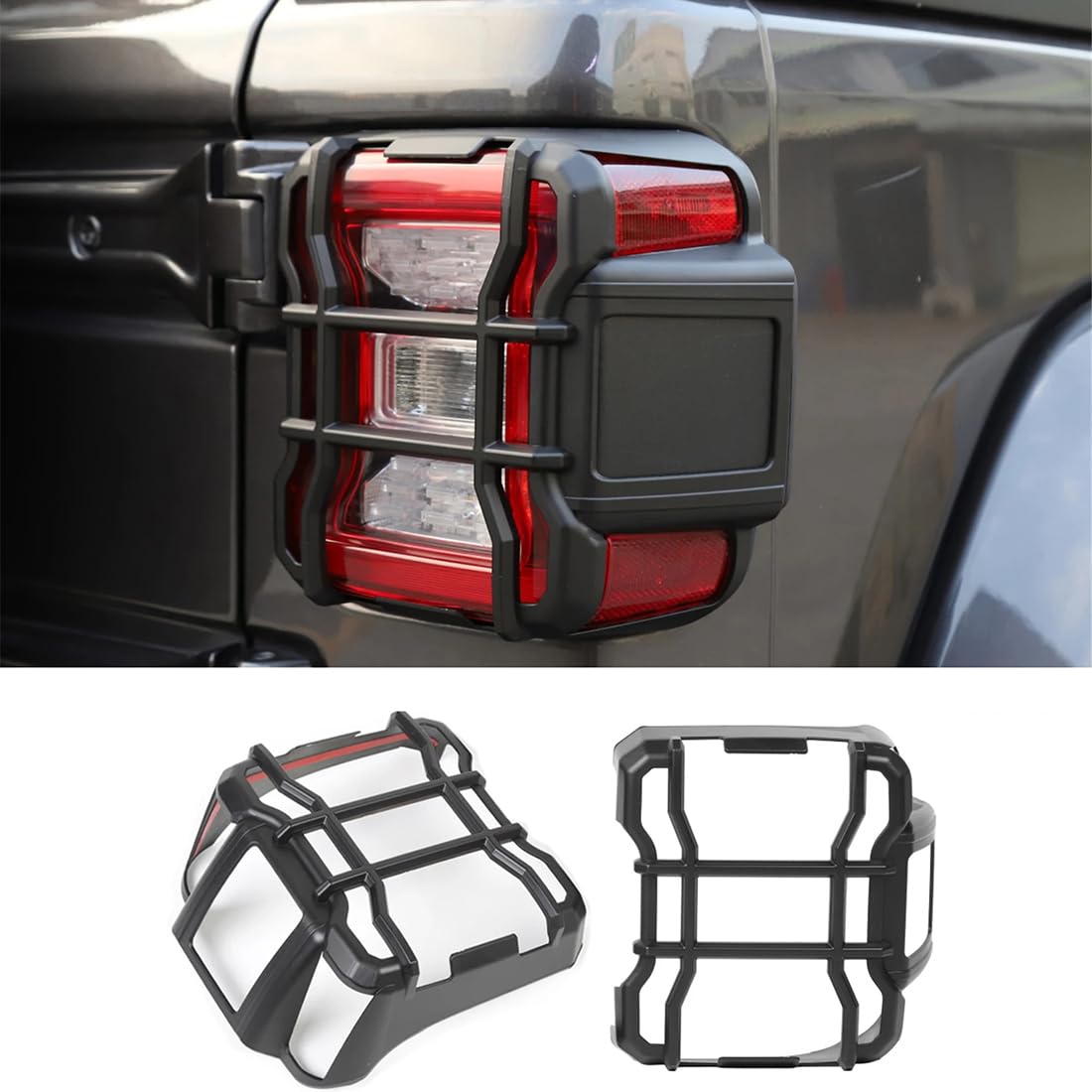 Rücklichtschutz für Jeep Wrangler JL Rubicon 2018–2024, hintere Rücklichtabdeckungen, Schutzverkleidung, 2 Stück/Set,Black-Black