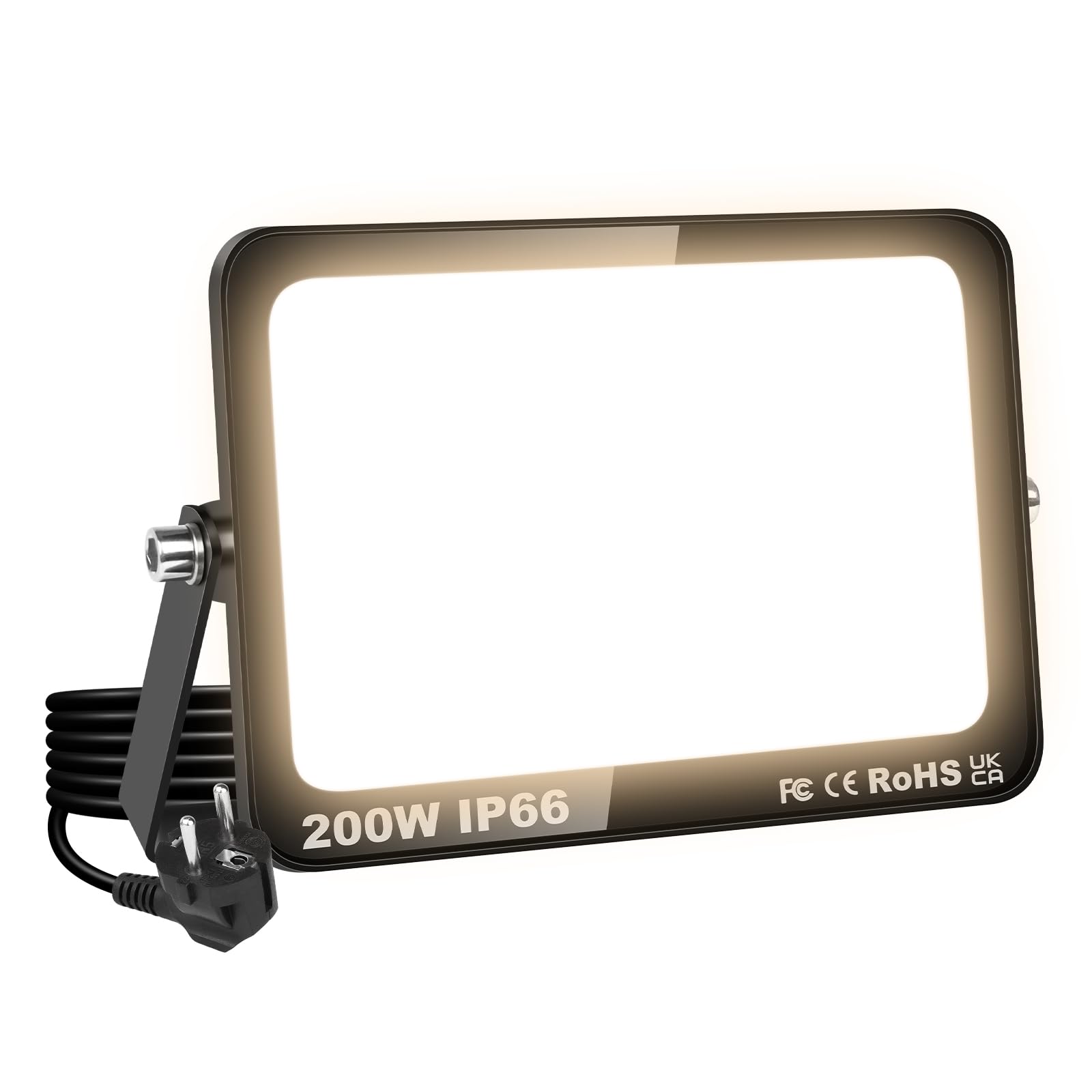 SKYWORLD 200W 20000LM Led Strahler Außen Innen Außenstrahler, EU Stecker | 3000K Warmweiß LED Fluter Außenstrahler, Wasserdicht Scheinwerfer Flutlichtstrahler fur Garten Garage Hof Flur Terrassen
