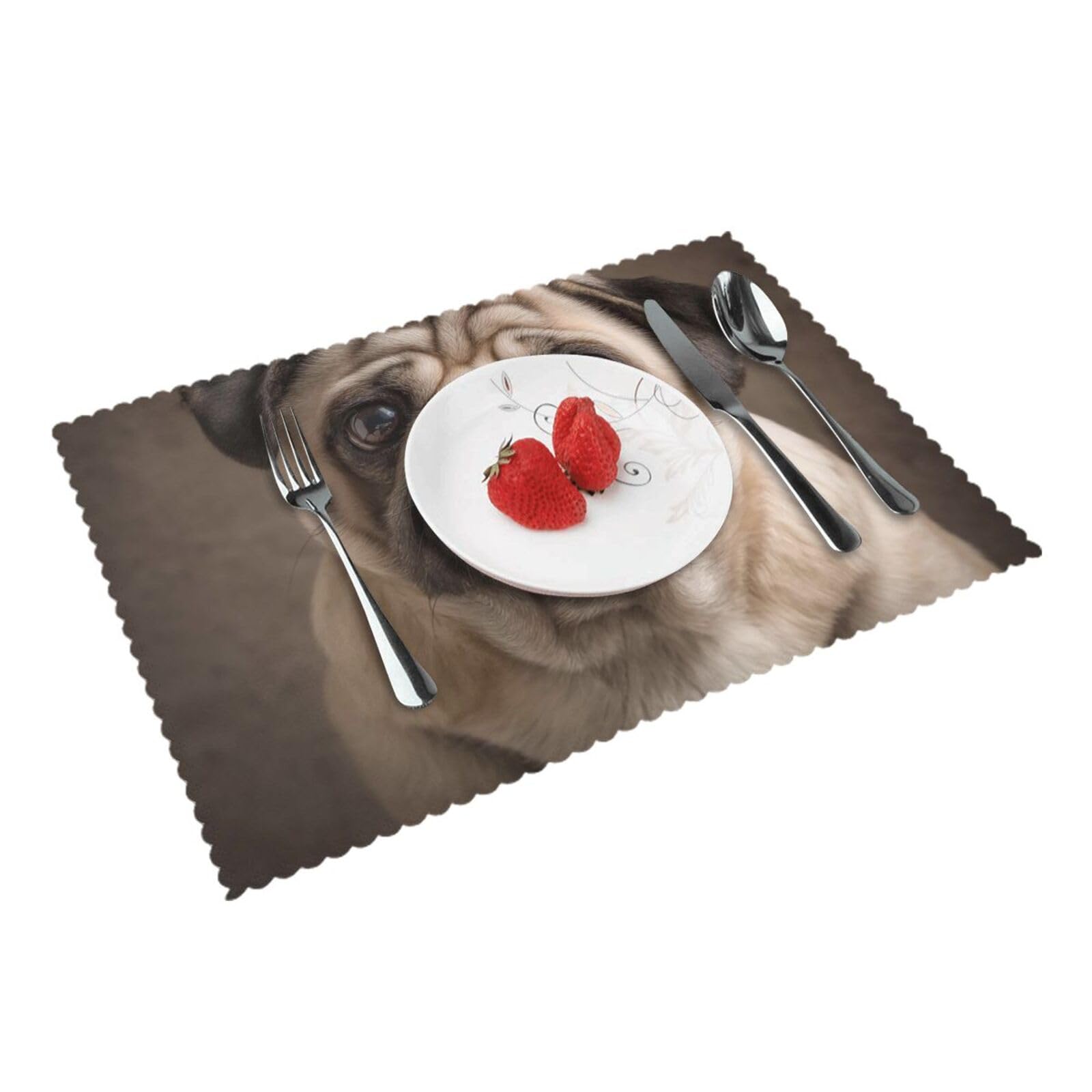 Placemats Set of 4 Heat Resistant Non-Slip Place Mats for Dining Table Animal Pug Dog Placemats Washable Woven Table Mats Wipeable Placemat for Kitchen Decoration 30 x 45 cm