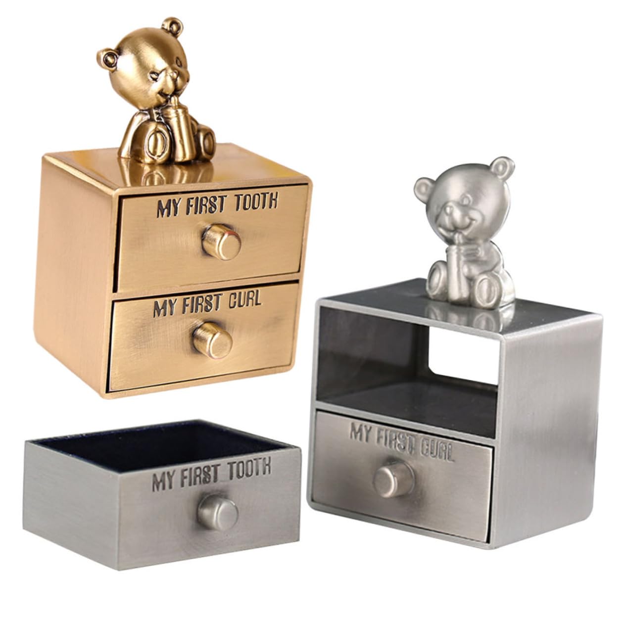 Caja Metálica Resistente para Guardar Dientes de Leche y Rizos del Ñiño, 2 Piezas, Adecuado como Recuerdo y Obsequio Especial para Niños