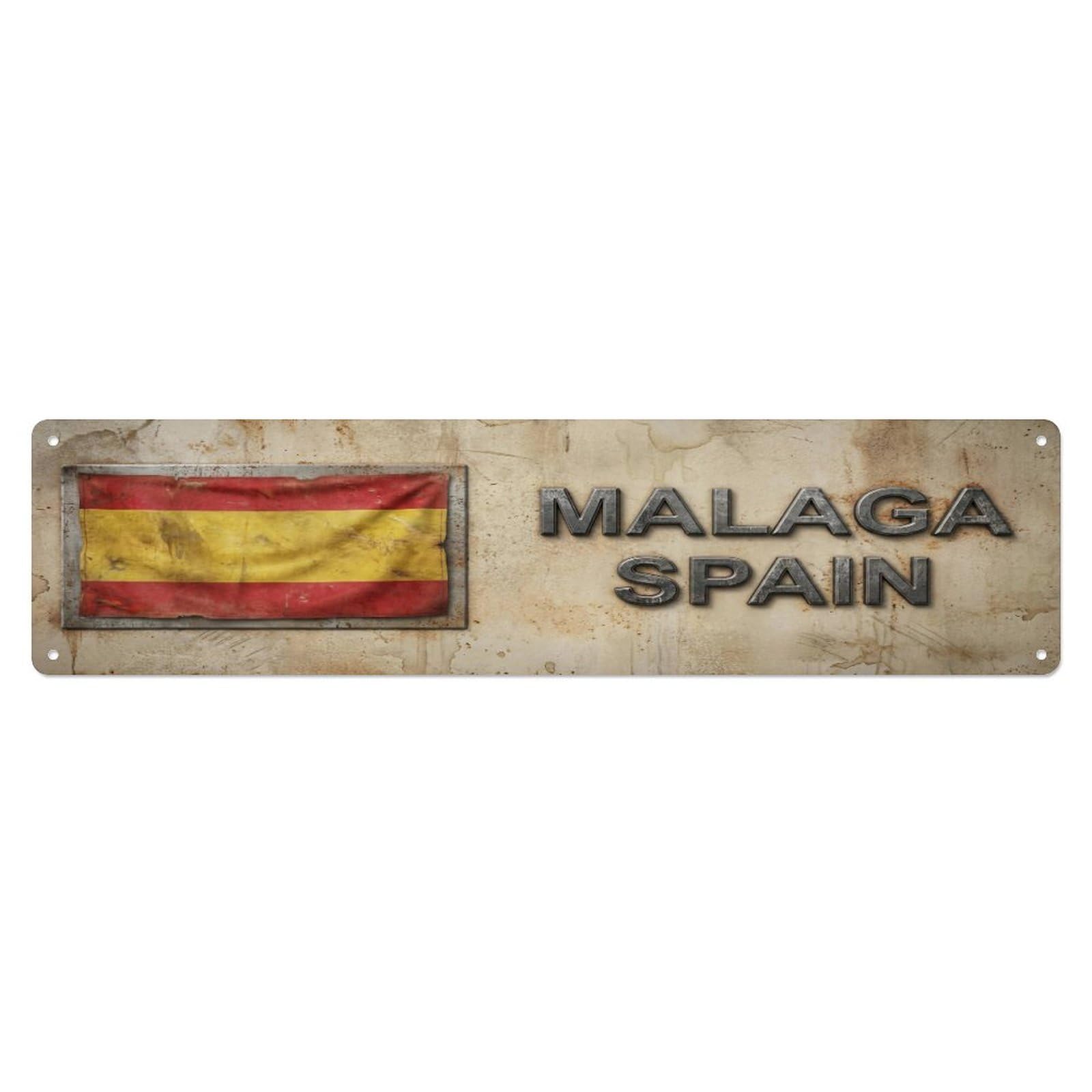 Metal Tin Sign Vintage Malaga Spain Flag Decor Rustic Travel
