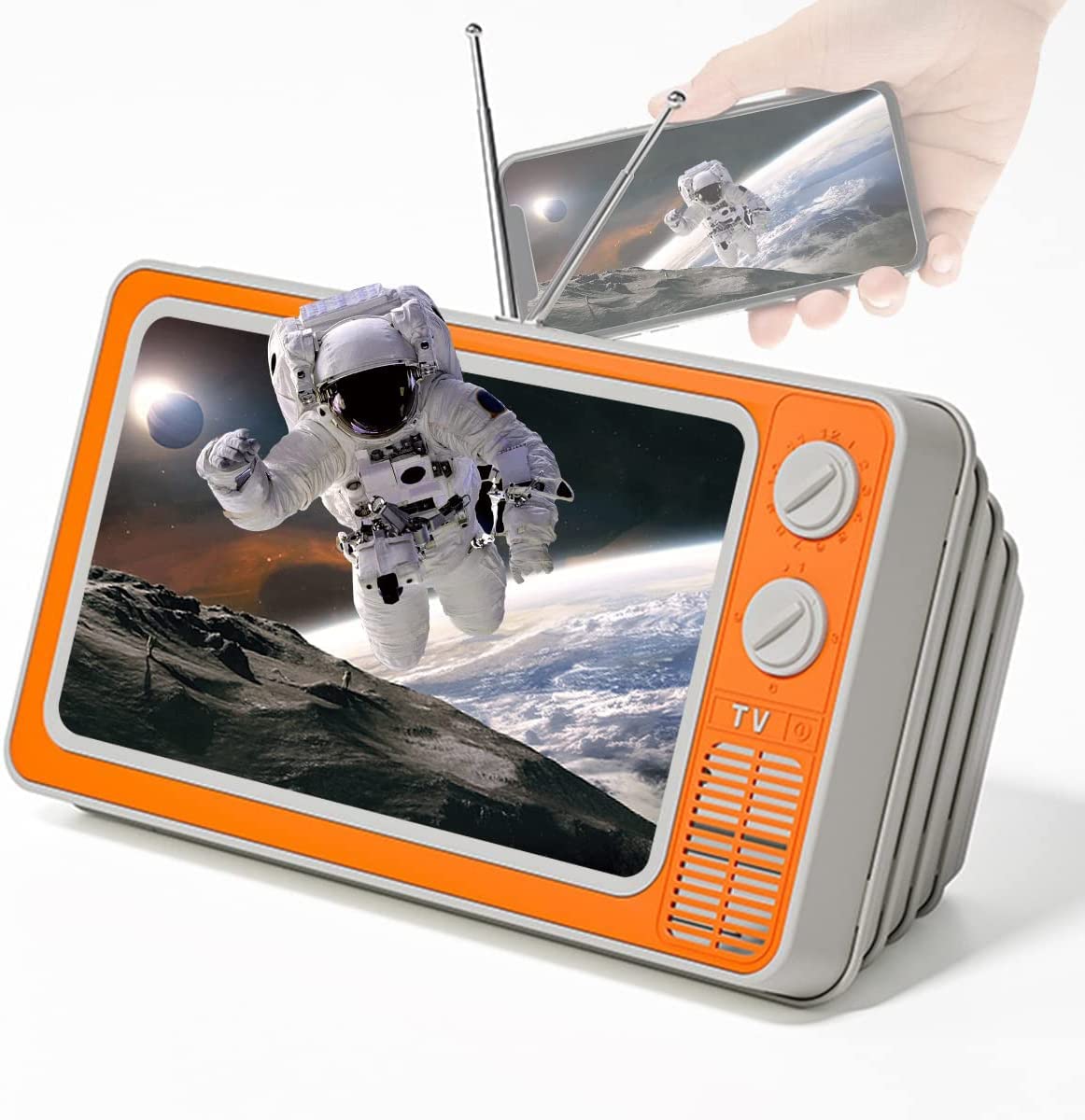 STEBRUAM Lupa ekranu 30.5 cm, cienki wzmacniacz do telefonu komórkowego 3D do oglądania filmów, składany ekran, powiększony stojak lustrzany, 4 razy 3D, do telefonu komórkowego (pomarańczowy)