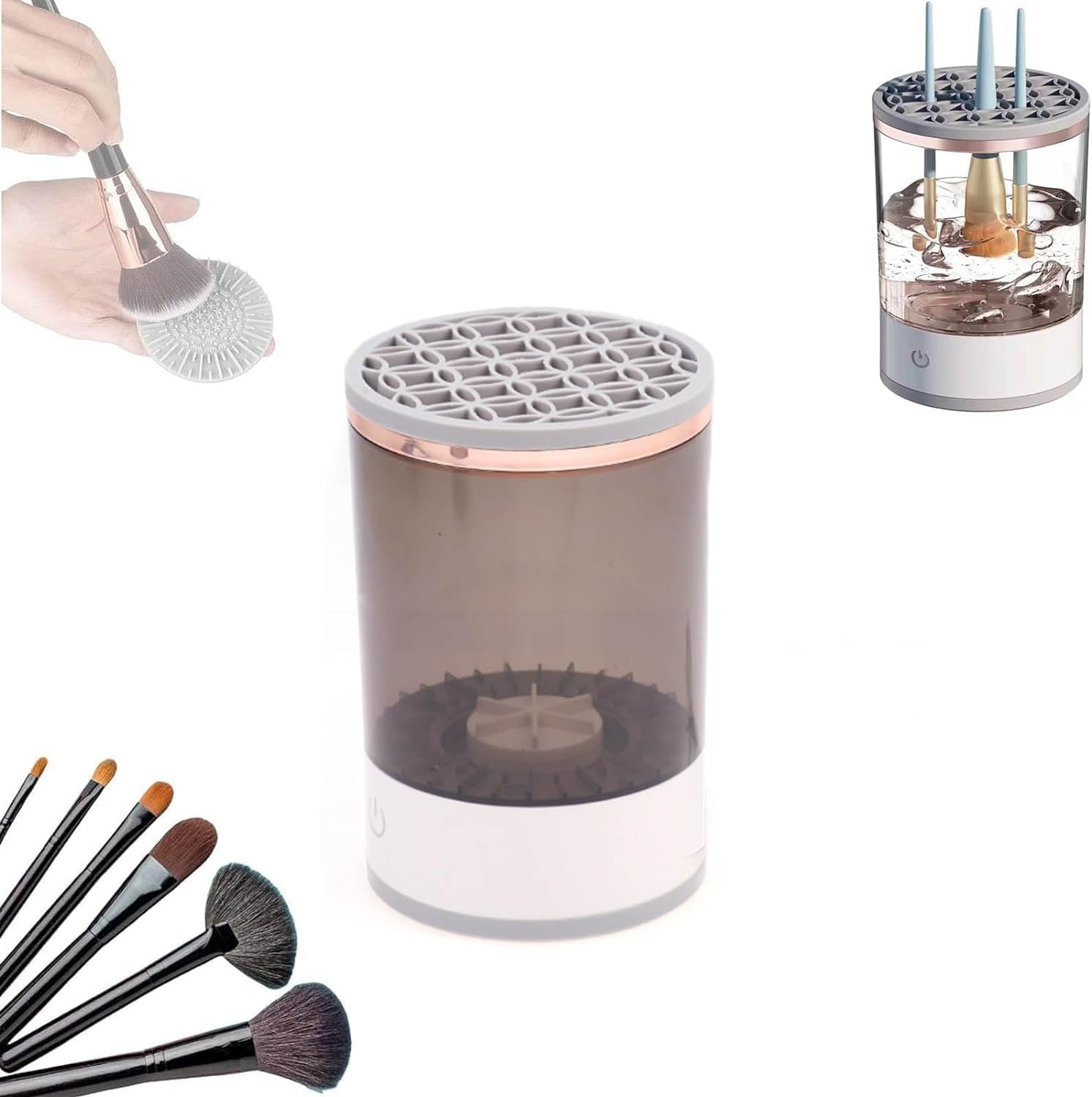 Makeup Brush Cleaner Machine, 2024 New Automatic Spinning Makeup Brush Cleaner, Portable Electric Makeup Brush Cleaner (Color : Gris)