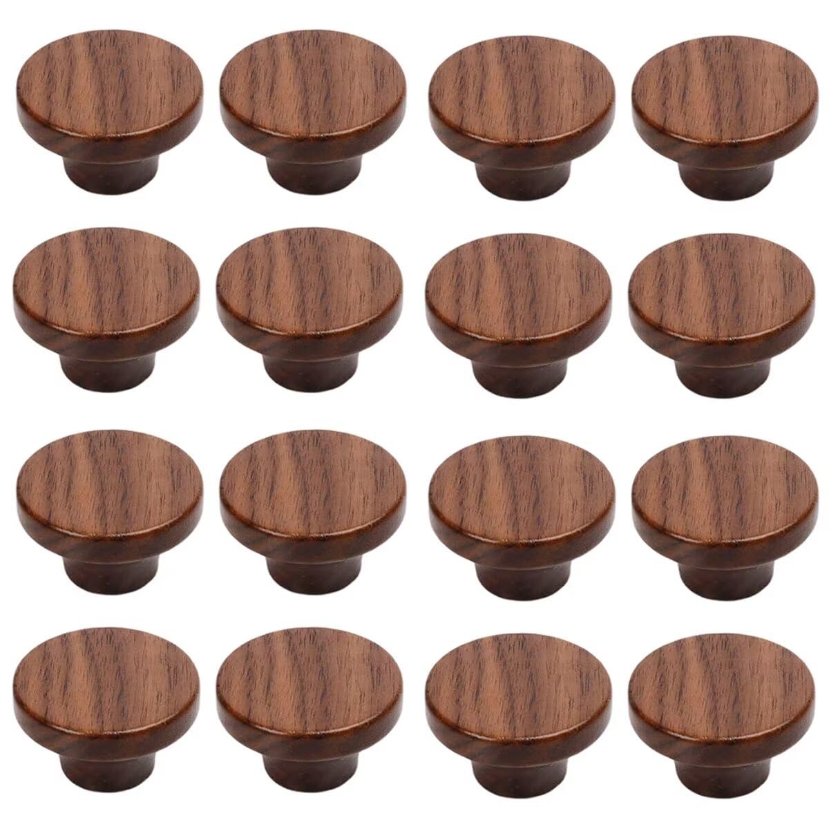 Boutons de tiroir ronds bois noyer naturel 40 mm maison armoire commode lot de 16 pièces