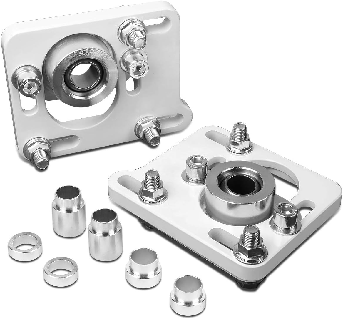 Auto Dynasty White Front +/- 2.5 Adjustable Camber Caster Plates Coilover Alignment Kit Compatible with Ford Mustang 4th Gen 94-04