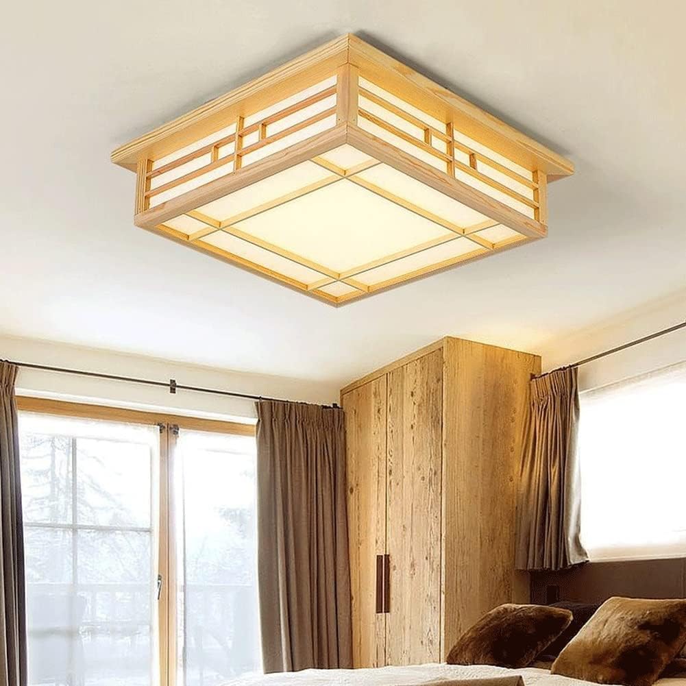 Japanese Style Wood Ceiling Light Orginal Wood Led Flush Mount Ceiling Lamp Lighting Fixtures for Bedroom Living Dining Room Kitchen Cloakroom Aisle Balcony Corridor(Warm Light,45Cm)/Trichromatic Dimm