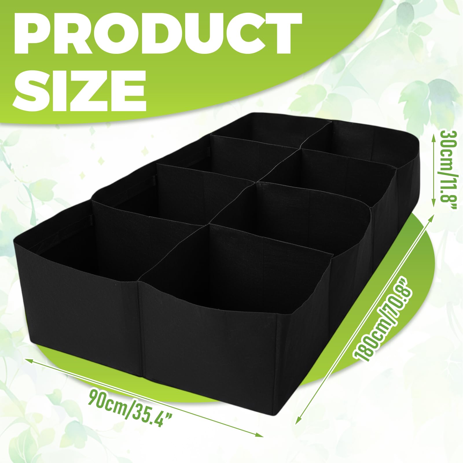 Huerto Urbano Terraza, 180 x 90 x 30 Cm, 8 Bancales para Huerto No Tejida para Plantas, Grandes Macetas, Bolsa de Cultivo de Tela Reutilizable, Macetero Bolsa para Tomates, Flores, Jardinera Exterior
