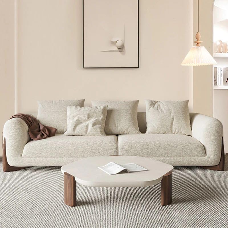 FUNTERIOR Aliferous 3 Seater Soft Touch Fabric White Gracious Royal Look Sofa Set for Living Room.-image-24