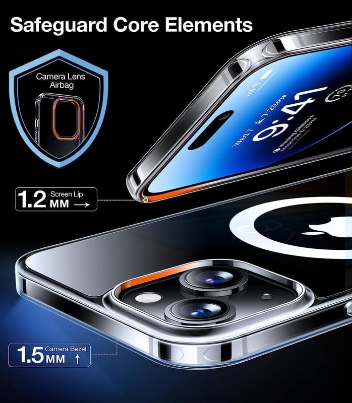 Miniatura 6 de TORRAS Funda magnética de diamante transparente diseñada para iPhone 13iPhone 14, probada en caídas de grado militar compatible con MagSafe Funda
