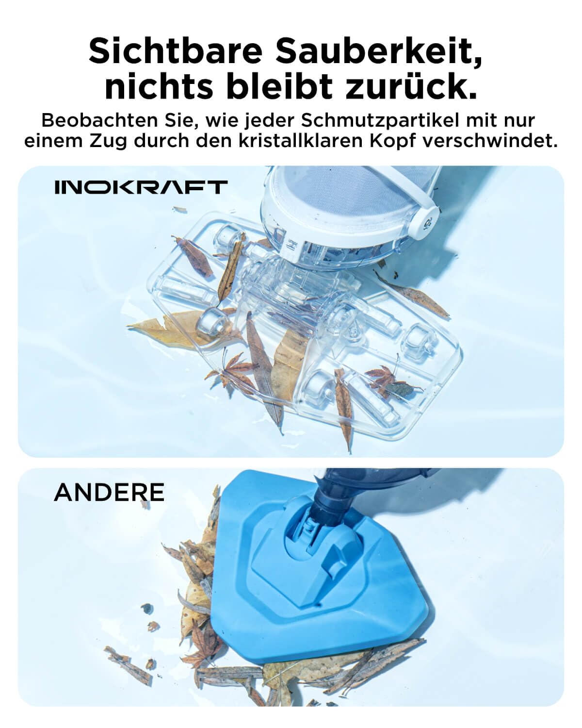 InoKraft Poolsauger Akku für Aufstellpools,Pool Bodensauger,Bodensauger mit 60 Min Laufzeit, 150cm Teleskopstange, 4300 l/h Saugleistung, kabelloser Blauer Schwimmbadreiniger
