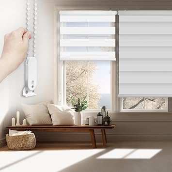 FOIRESOFT Custom Blackout Zebra Roller Blinds [Bonita, Pure White, W 10-109 x H 10-105 inch] Dual Layer Privacy Shade, Room Darkening, Select 1x1 for Custom
