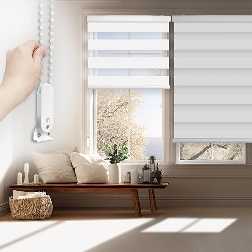 FOIRESOFT Custom Blackout Zebra Roller Blinds [Bonita, Pure White, W