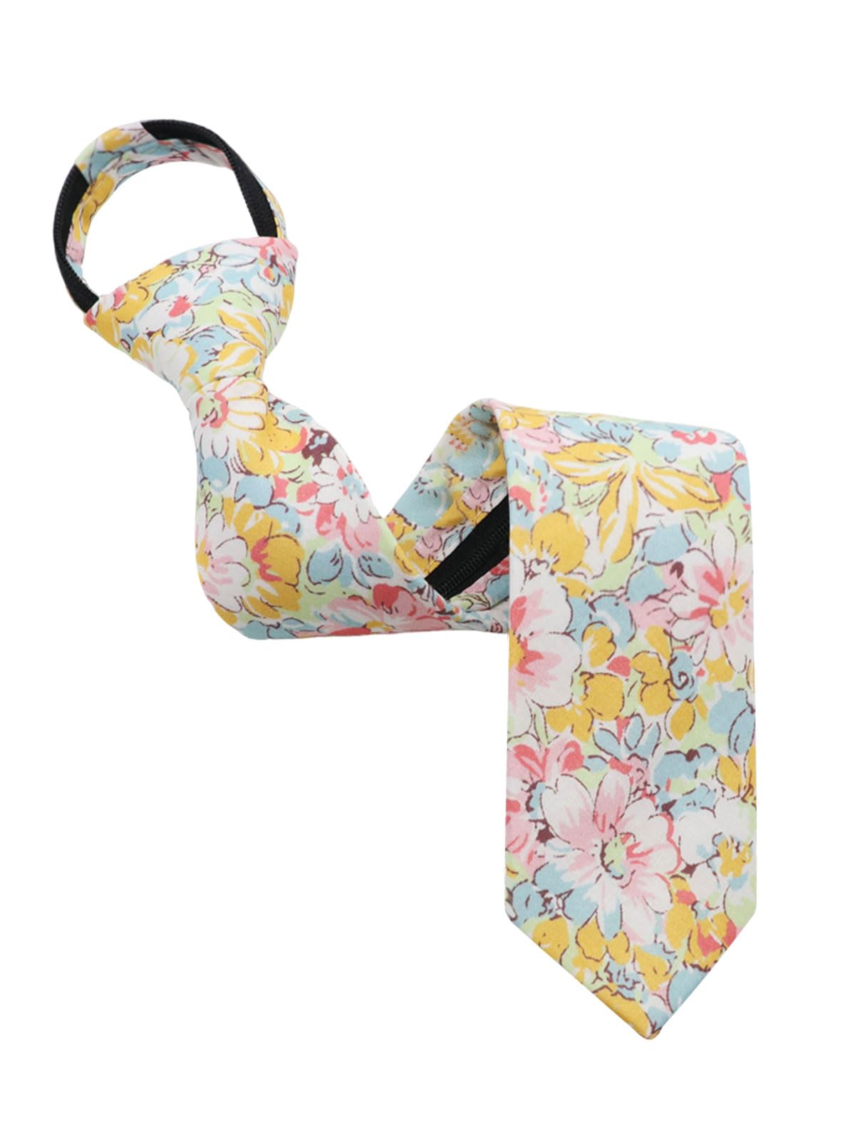 Luckyvestir Boys Zipper Floral Tie for Kids 14" Pre-Tied Cotton Tie Linen Adjustable Necktie for Wedding Graduation Daily
