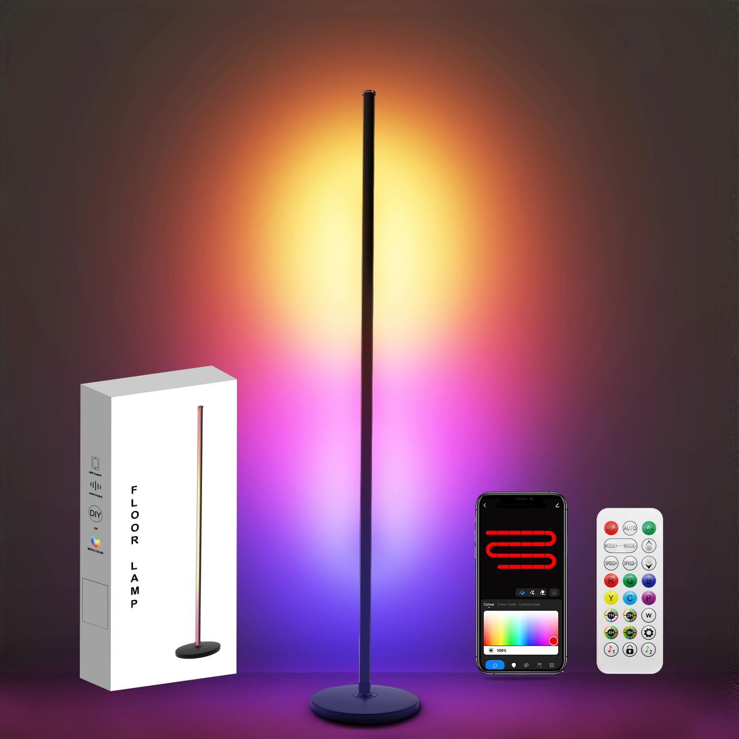 Corner Floor Lamp - RGB Floor Lamp with App and Remote Control, LED Corner Lamp 16 Million Colors & 100+ Scene, Music Sync, Timer Setting- 65" Standing Floor Lamp for Living Room Bedroom Gaming Room