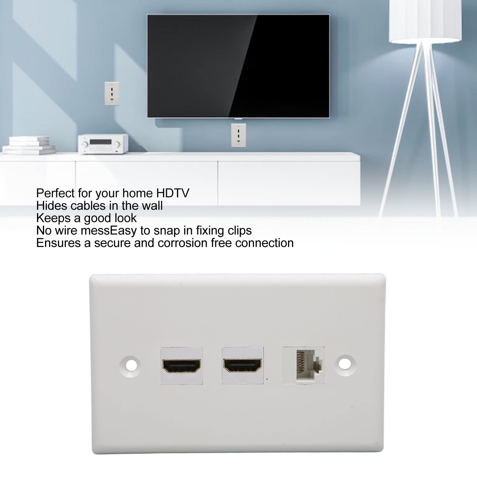 Goshyda Piastra da Parete Ethernet HDMI, Jack Keystone RJ45 Cat6 e 2 Jack Keystone Multimediali HD 4K, Piastra da Parete Ethernet Senza Saldatura per Proiettore HDTV