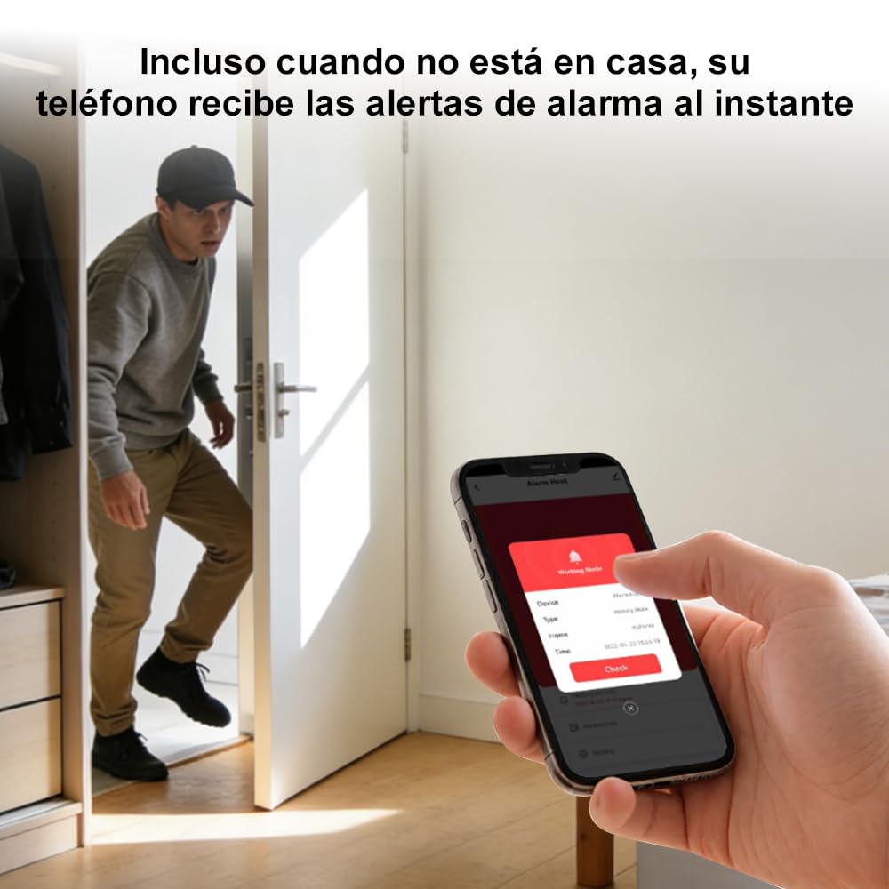 Sistema de Alarma para casa con WiFi + 4G gsm, Kit Alarma casa sin cuotas, notificaciones por App, Llamadas y SMS, Ampliable inalámbrico Compatible con Alexa y Google Assistant (ZZ)