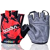 MIFULGOO BDHGF-H Boy Girl Child Children Kid Half Finger Fingerless Short Gloves for Cycling Skate Skateboard Roller Skating (Red, L)