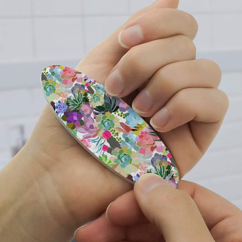 Succulents Oasis Pattern Double-Sided Oval Nail File Emery Board Set 4 Pack