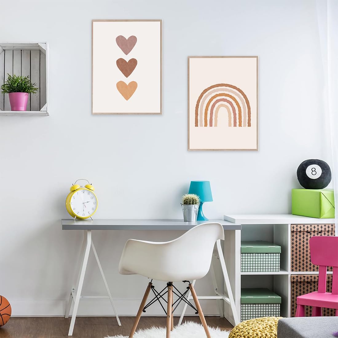 Lot de 3 tableaux pour chambre d'enfant et fille,Affiches Chambre Fille,Décoration pour chambre d'enfant,Arc-en-ciel soleil,Décoration murale pour chambre de bébé,DIN A4,Décoration bohème