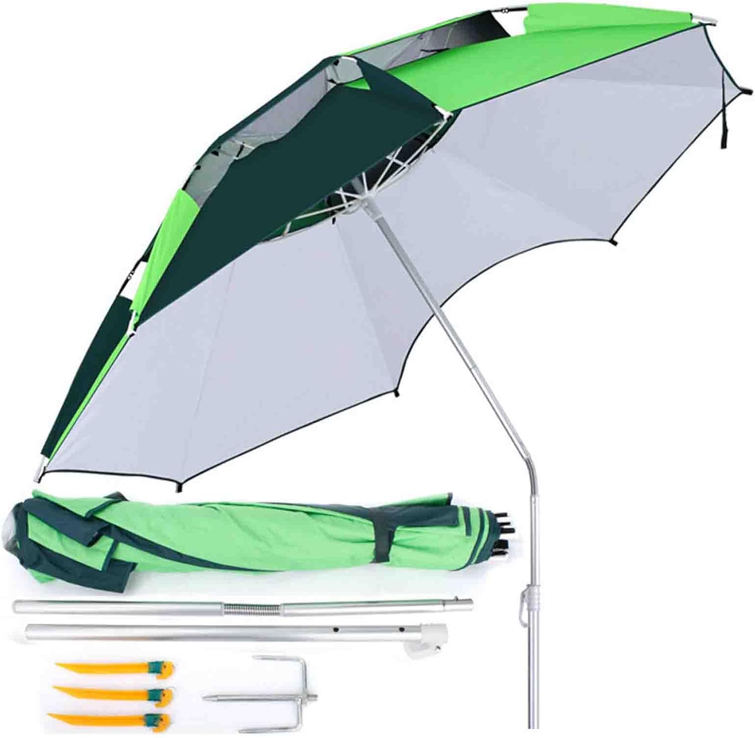 7 stóp, parasol wędkarski Parasol wędkarski potrójny przenośny uniwersalny krem do opalania przeciw burzy osłona przeciwdeszczowa wtyczka parasol wędkarski parasol (Green 8ft)