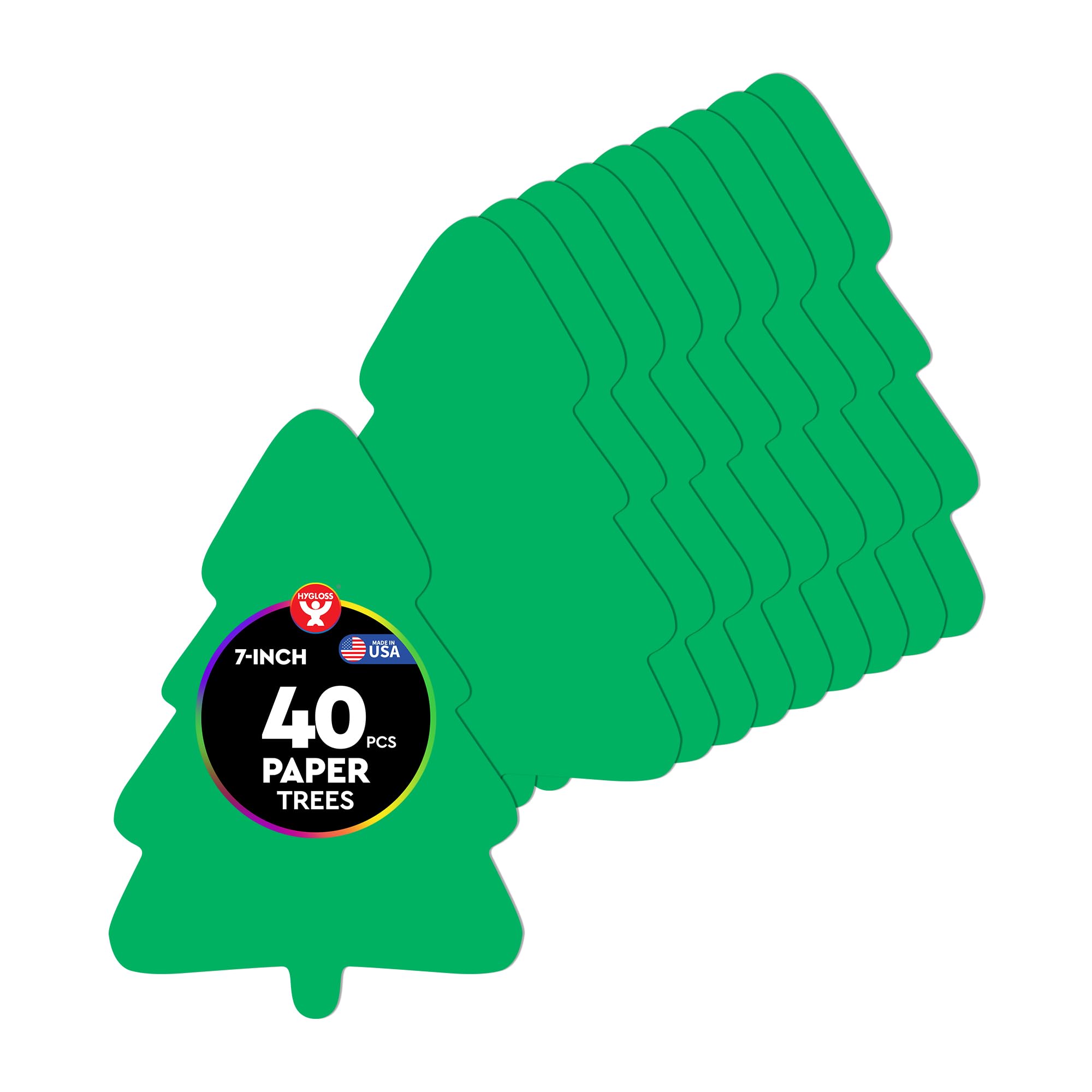 Hygloss Tree Shape Paper Cut-Outs for Arts &amp; Crafts-Many Creative Uses-Christmas &amp; Holiday Activities-Vibrant Green-7 Inches-40 Pcs