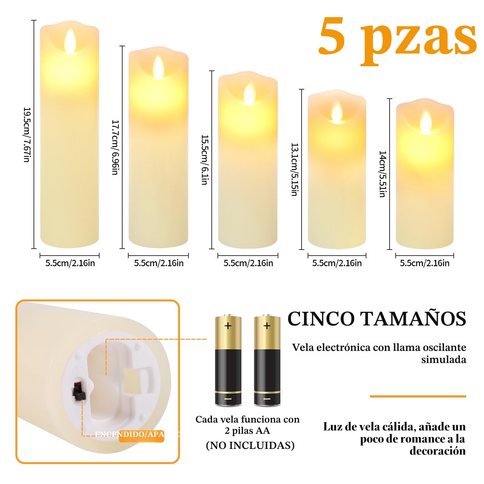 Velas LED,Pack de 5 LED Velas sin Llama,llamas LED parpadeantes Efecto de llama real,con Mando a Distancia y Temporizador Velas Decorativas de pilas para Decoración, Bodas, Navidad(Marfil)