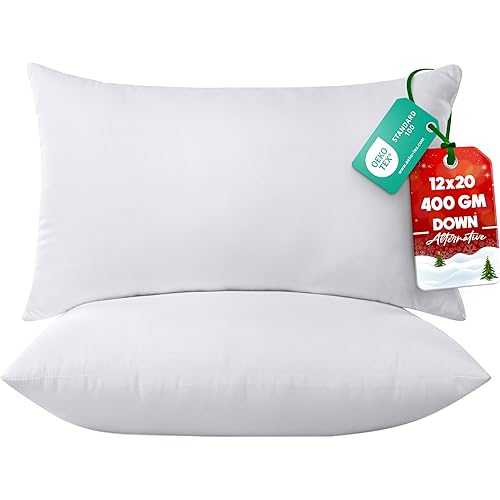 Utopia Bedding Throw Pillows (Pack of 2, White), 12 x 20 Inches Indoor Decorative Pillow Insert for Sofa, Bed and Couch
