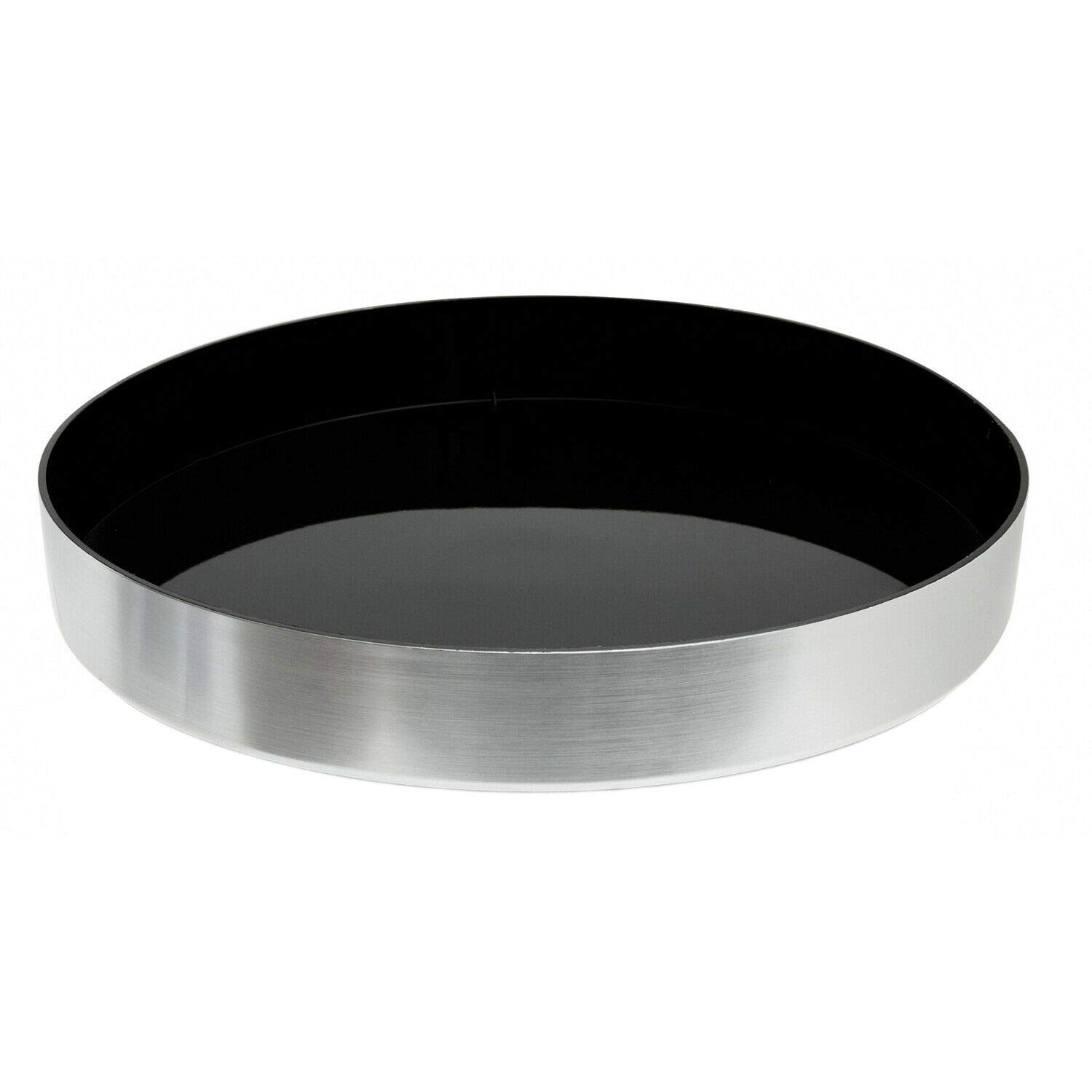 We Can Source It Ltd - Round Brushed Aluminium Effect Non Slip Tray 13" Dia Black Serving Tray Bar