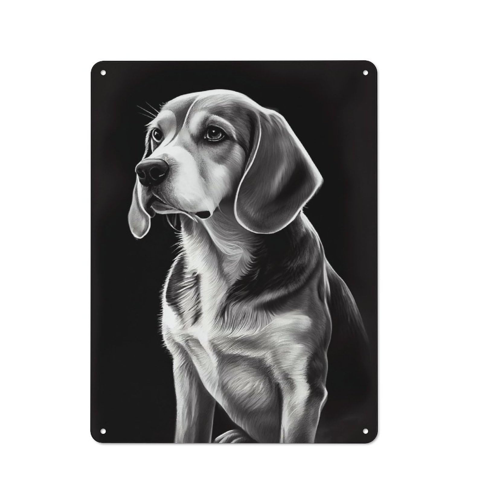 Junmoney Beagle Drawn Casual Metal Wall Decor 40X30cm, Tin Sign For Greenhouse, Garden Room, Cafe Or Entryway