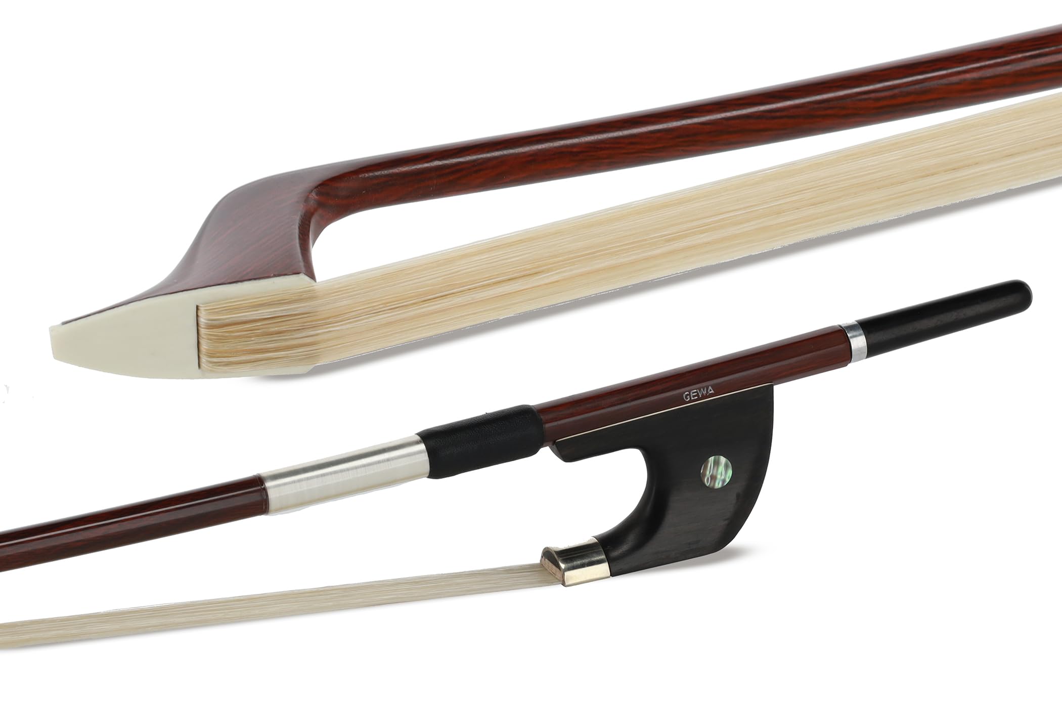 GEWA Bass Bow, Double Bass Bow Carbon Student in Wood Look, German Model, Dark Brown 3/4, Brown wood look