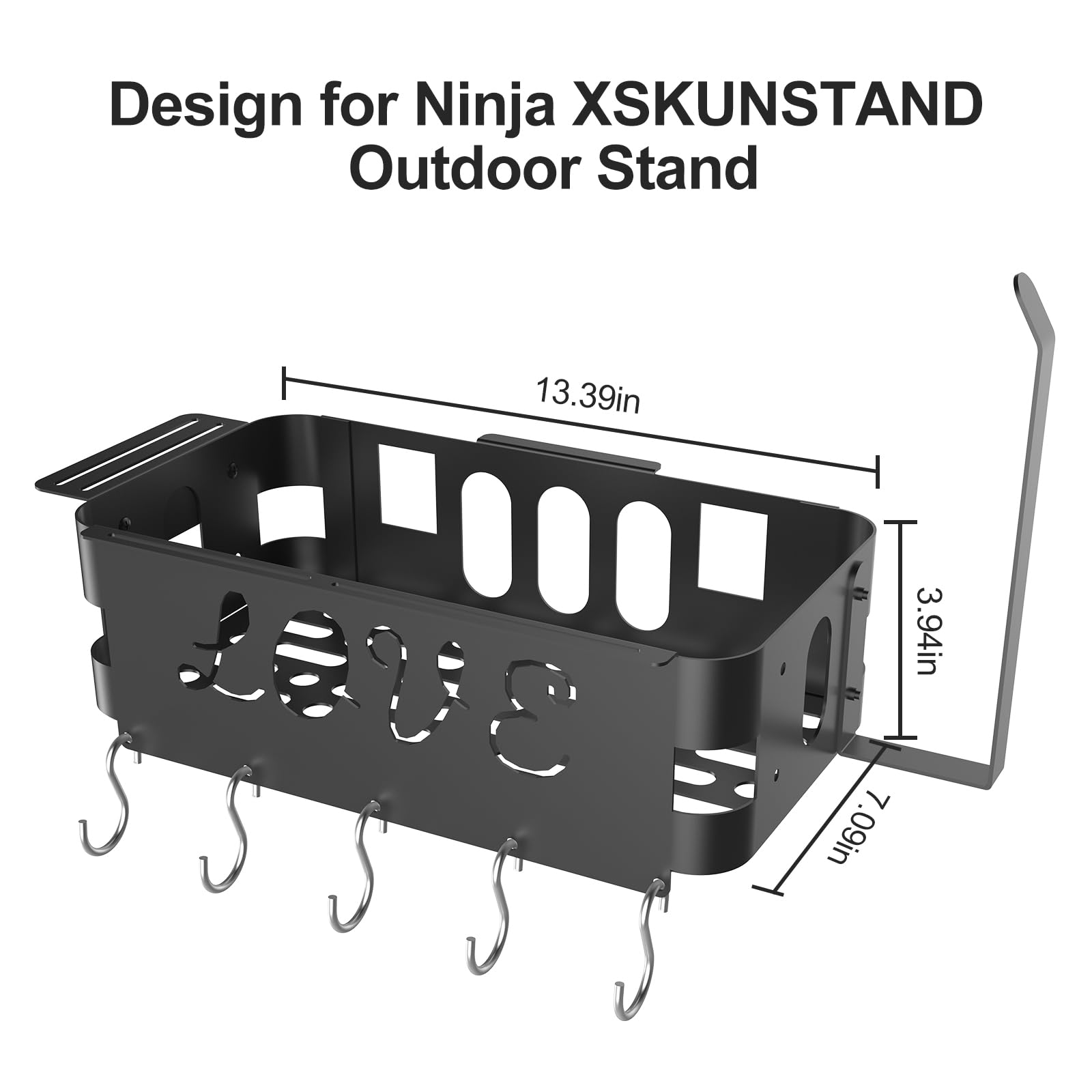 Storage Bin for Ninja XSKUNSTAND Outdoor Stand,Pizza Oven Accessories with 5 Hooks and Paper Towel Holder for Ninja Woodfire Outdoor Grill Stand,All Steel Storage Bin for Ninja Pizza Oven Stand, Black