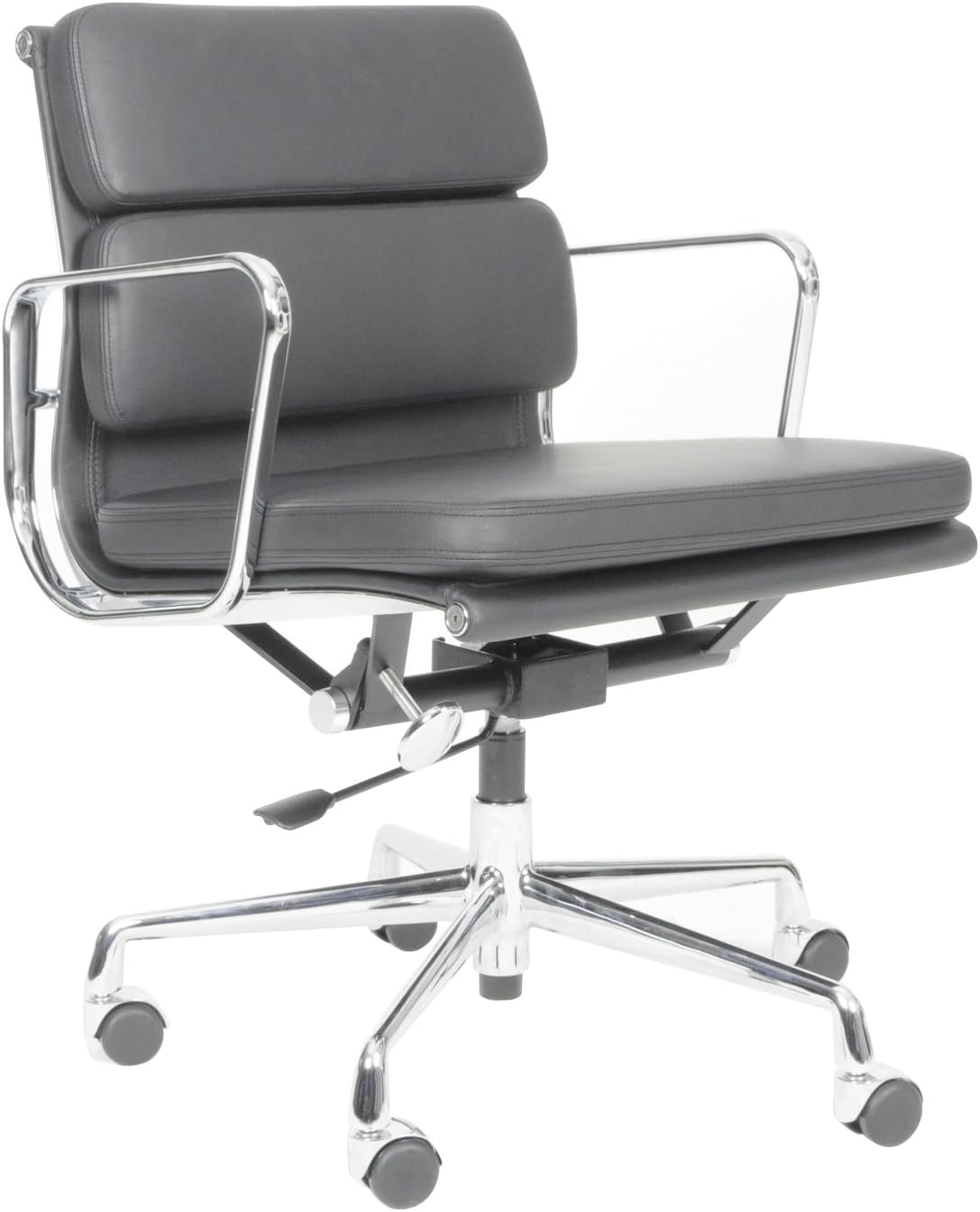 MLF Modern Mid-Back Office Soft Pad Chair Replica,Executive Ribbed Swivel Managerial Chair with Arm Rest,Tilt Adjustable Seat- Premium Black Aniline Leather