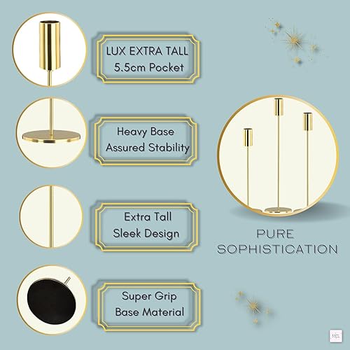 Miniatura 3 de MODCHICLIFE - Portavelas en palo, extra alto, adhesivo vertical, incluye portavelas, bolsillo extendido Lux de 2.2 in, portavelas dorado, juego