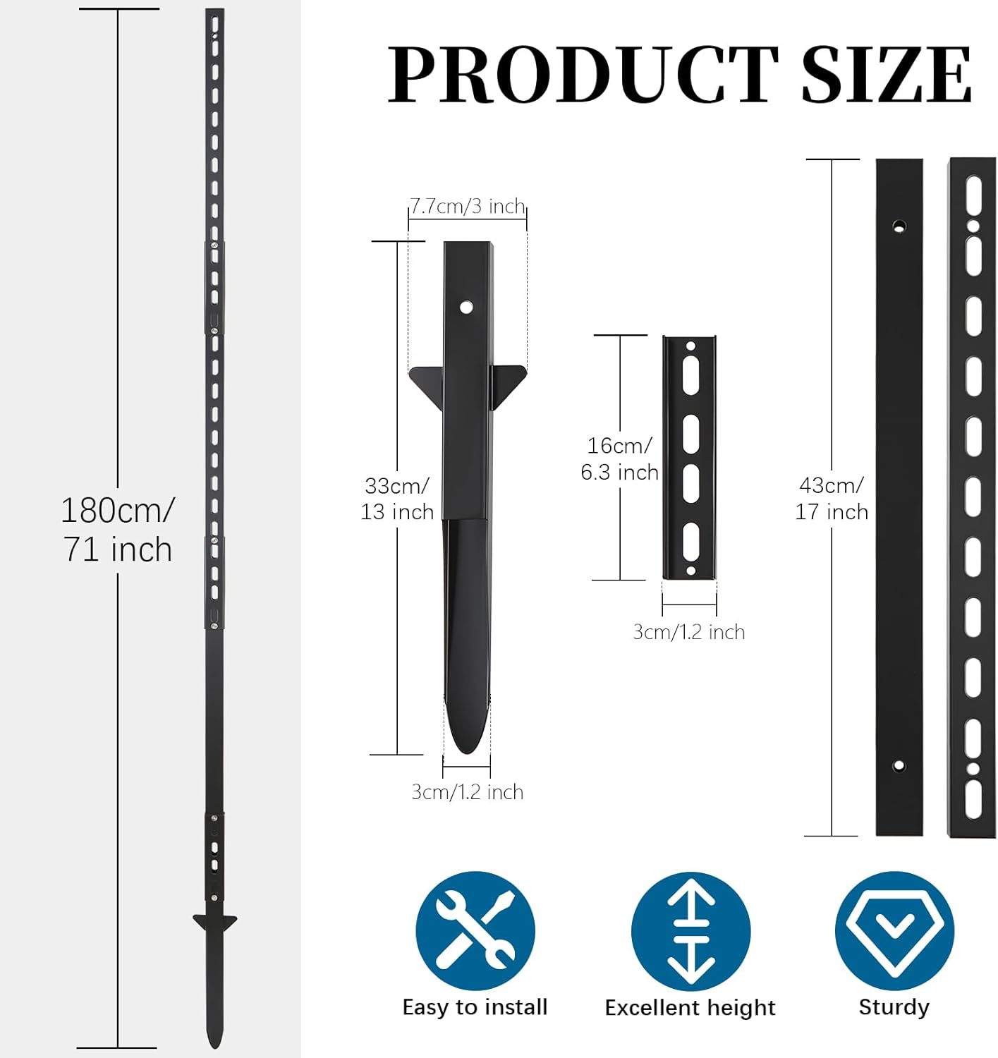 6 Ft Yard Sign Stakes, 2 Pack Metal Yard Sign Holder with Pre-drilled Holes, Black Rust-proof Sign Posts for Outside, Durable Metal Stake for Fence, Road, Traffic and Garden Decorative