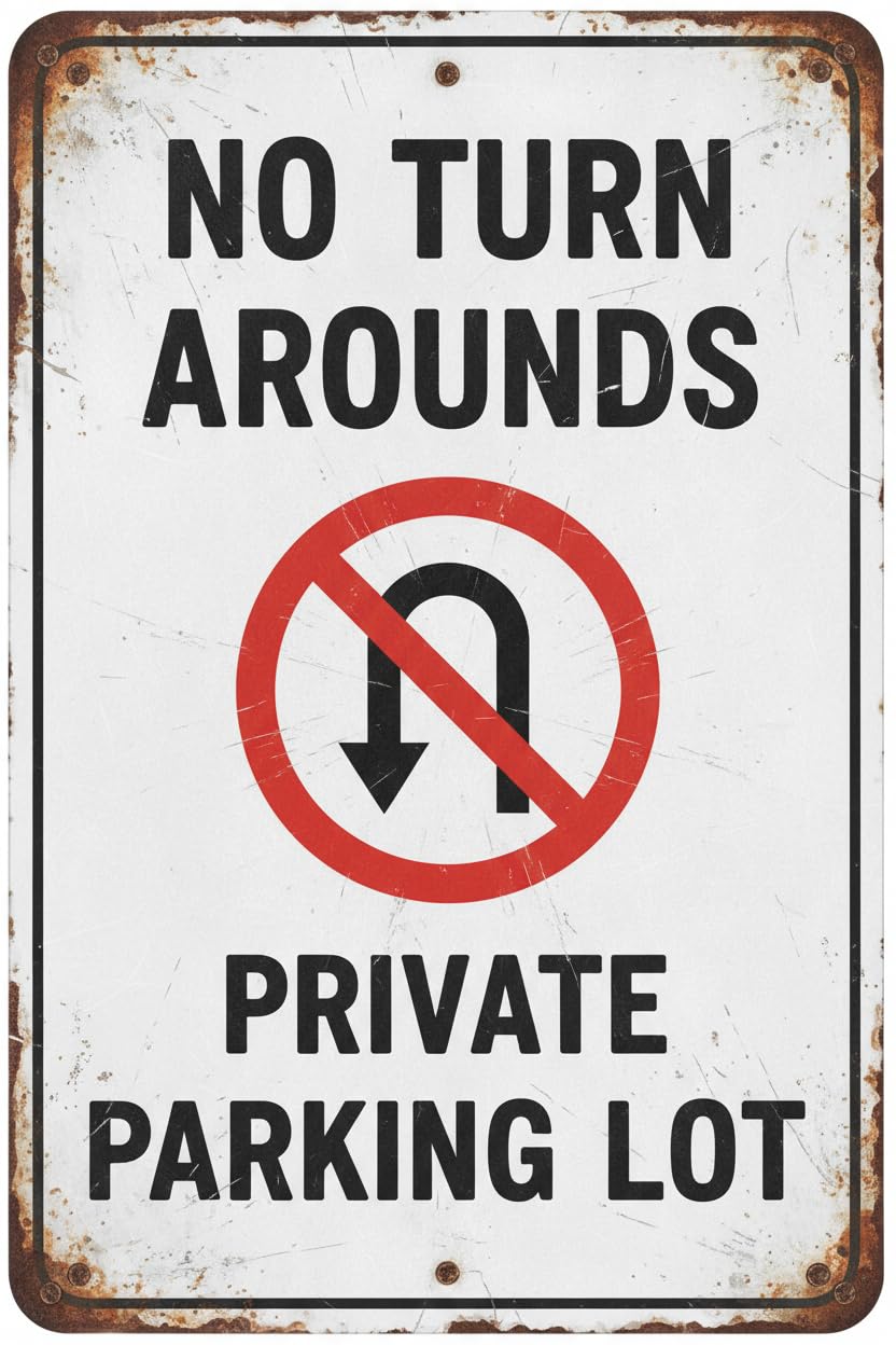 Wall Decor No Turn Arounds Private Parking Lot Sign. 8x12Inch Metal. Prevent Vehicles From Turning Around Or Making U-turns. Vintage Signs Aluminum Plates Printed
