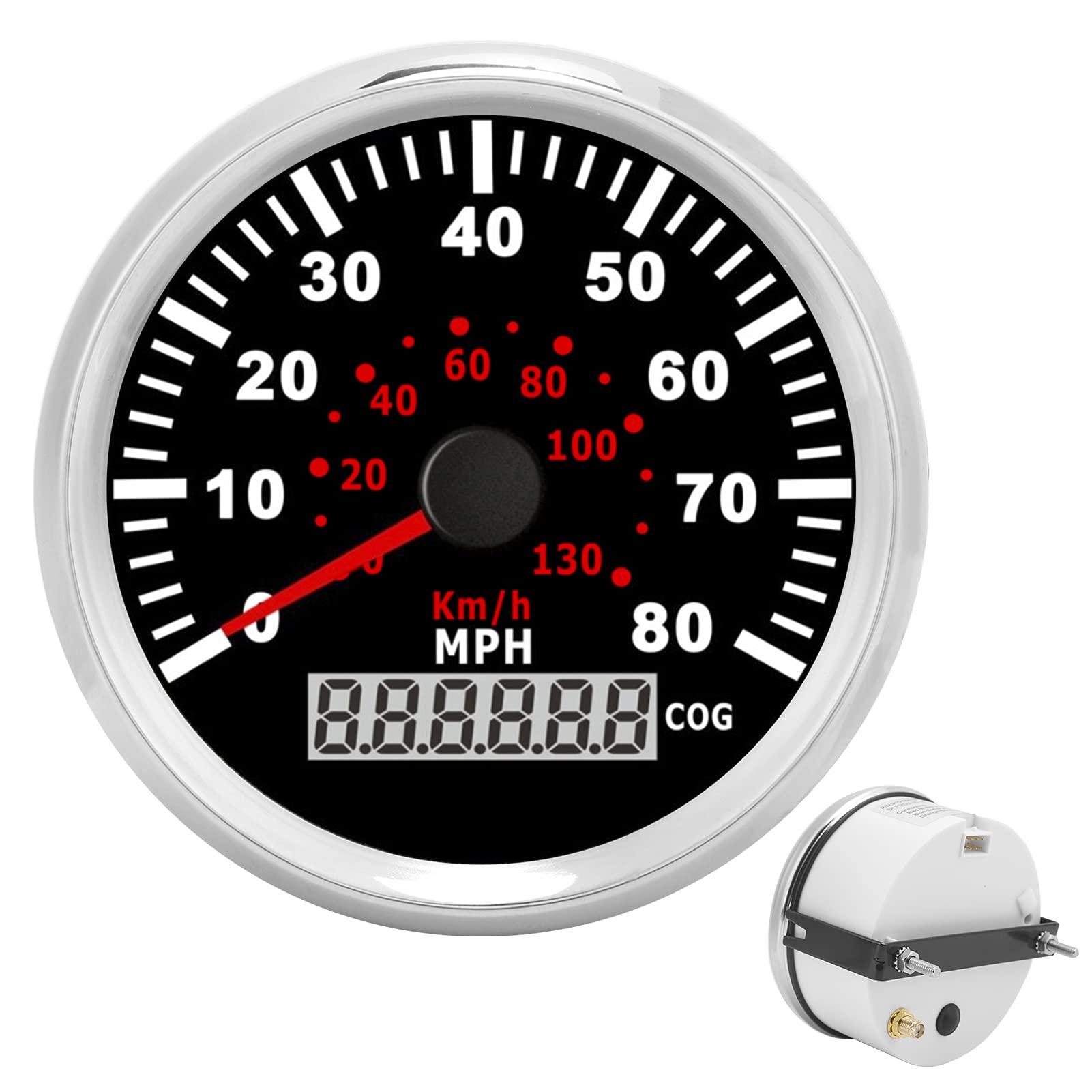 Medidor de 85mm 0-80MPH 0-130 KM/H LCD Cog IP67 Odómetro Esfera Negra Plateada para Coche Barco Yate RV Indicador de Velocidad Automático para un Ing preciso.