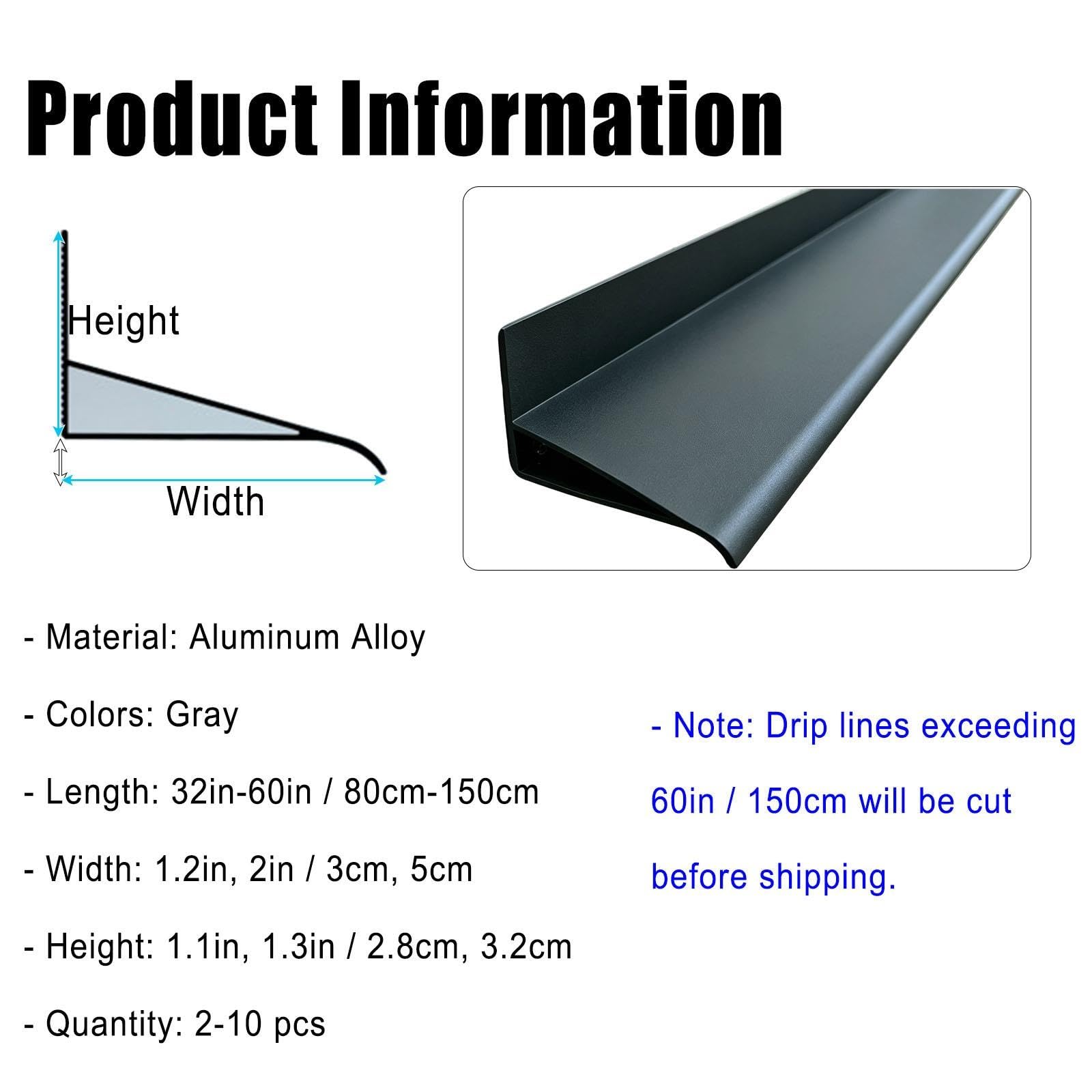 vierteaguas muro exterior Alero De Borde De Goteo Montado En La Pared De 3,5 Cm De Ancho, Tira Moldura De Goteo De Techo Gris Para Borde Superior Ventana(3 pcs,W 3 CM H 2.8 CM L 110 CM)
