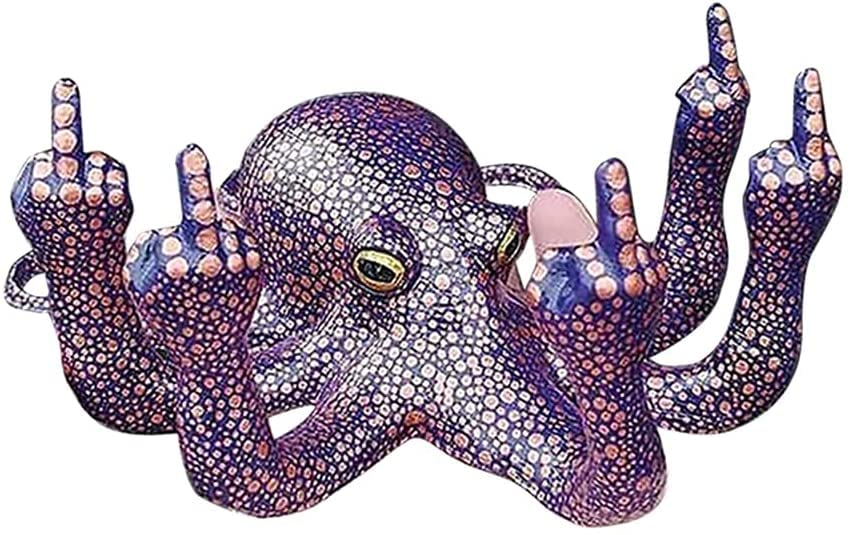 Luminous Gesture Octopus with Mother of Pearl,Octopus Statue,Ocean Fluorescence for Garden Indoor Outdoor Home Decoration,Resin Figurine Sculpture Garden Decor Ornaments (Purple)