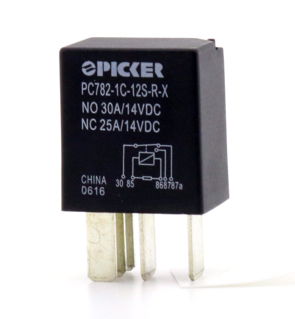 Picker Components PC782-1C-12S-R-X Micro ISO SPDT Automotive Relay, 12 V DC Coil w/Internal Resistor, Sealed – 30 A 5-Pin Plug-in