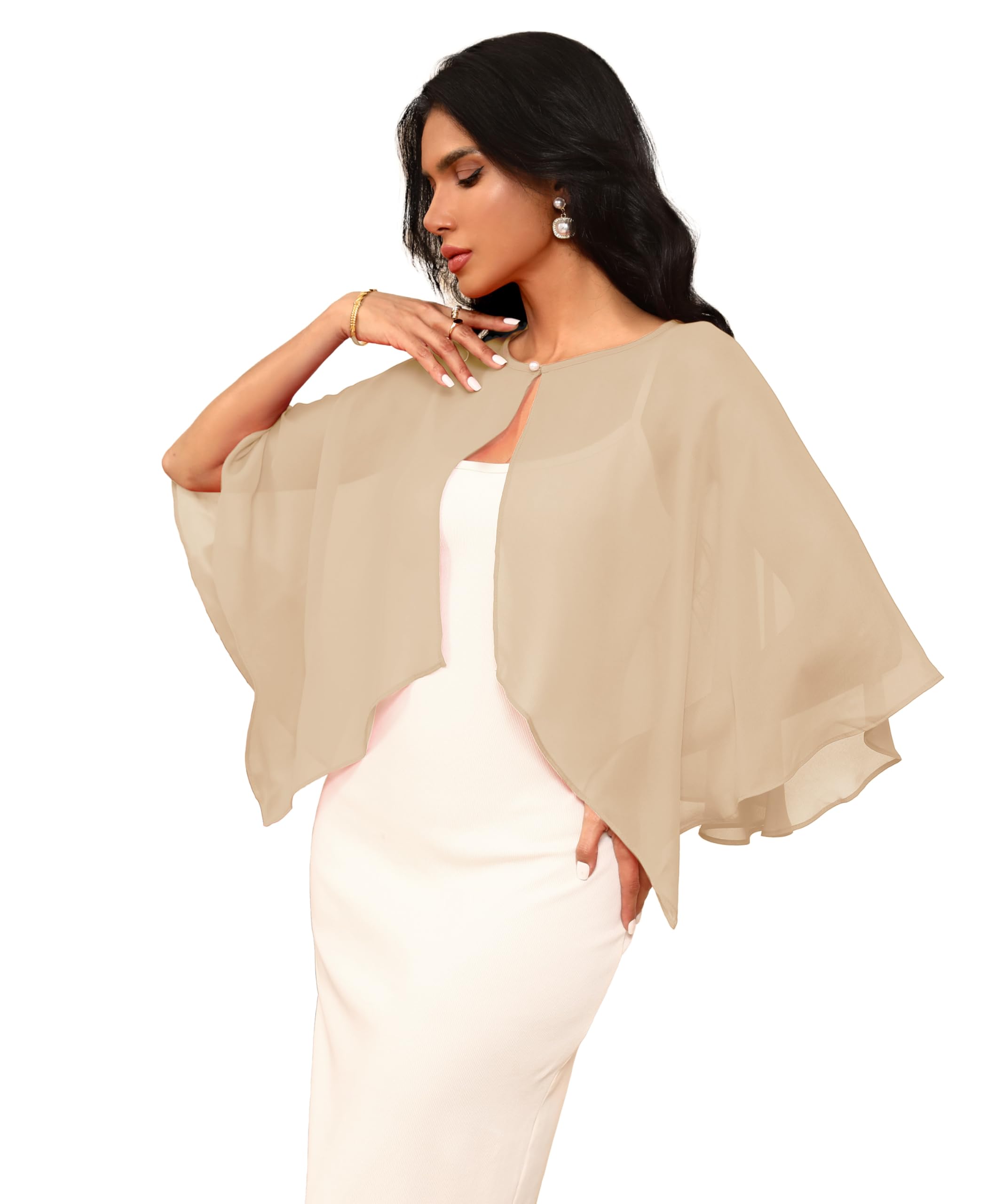 Eeeuityoo Chiffon Large Capelets Shawl Wraps Women's Girls Shrug for Evening Dress Wedding Cape Cover Up 1920s