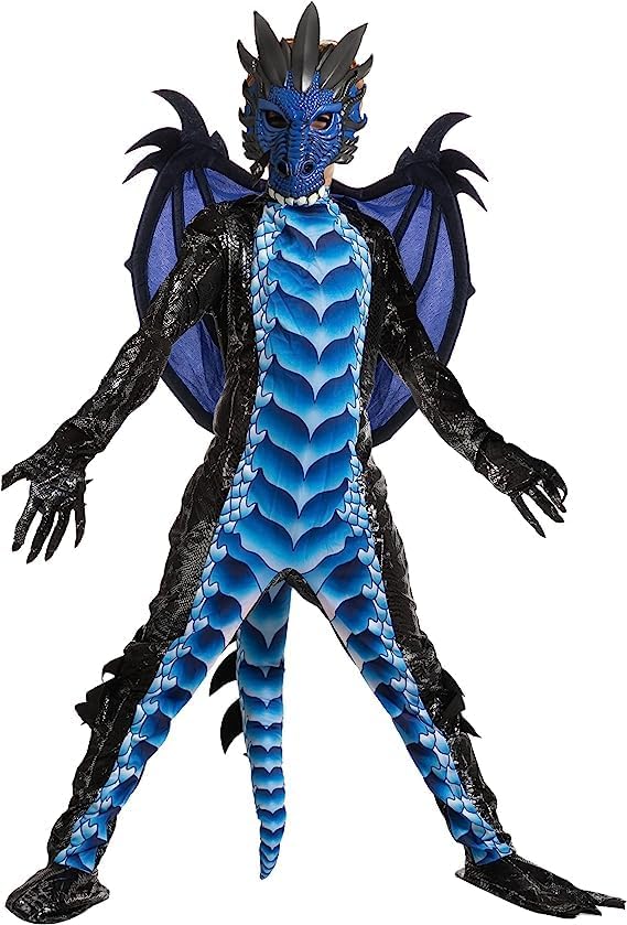 Spooktacular Creations Child Boys Black and Blue Dragon costume, Dragon Wings and Mask for Halloween Parties Cosplay - Image 2