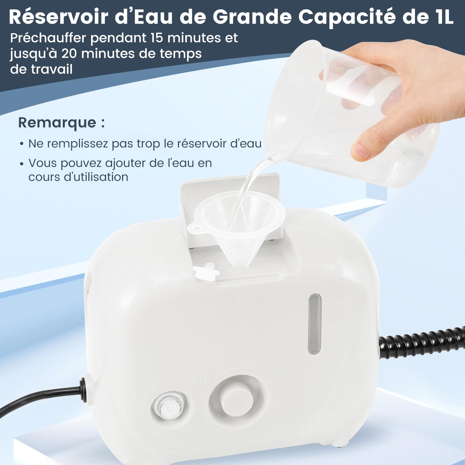 RELAX4LIFE Nettoyeur Vapeur Portable 1500W, Nettoyant Vapeur Électrique avec 1 L Réservoird’eau 3Bars 12 Accessoires Complets pour Cuisine Salon Voiture Canapé (Blanc)