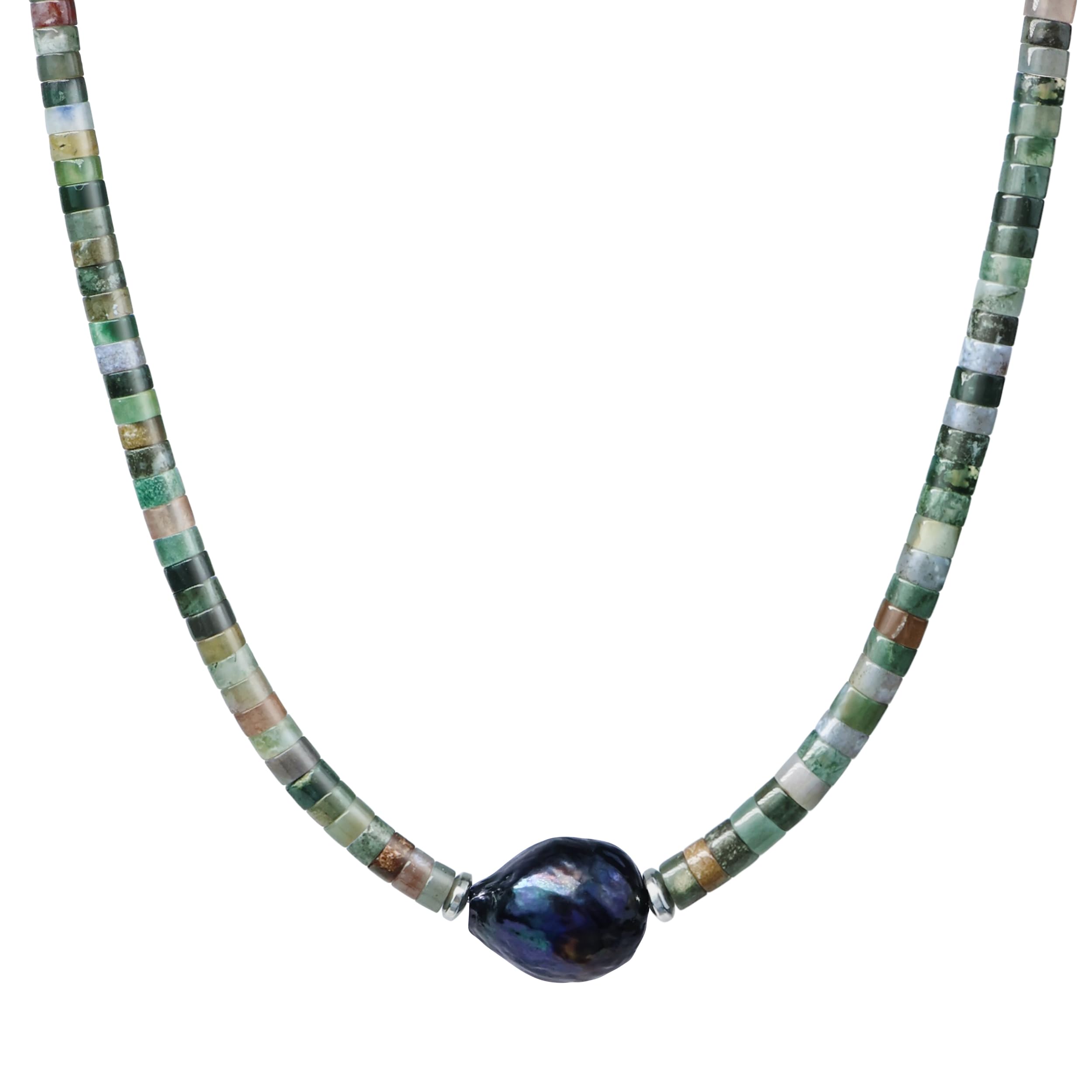 TIYOBlack Mens Gemstone Beaded Necklace,Large Pearl Pendant Choker Natural Stone Bead Beach Necklace for Men,Adjustable Fashion Jewelry Gift Unisex