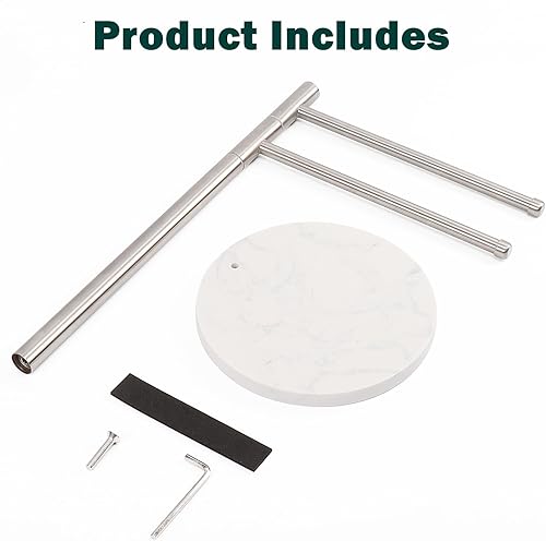 Miniatura 9 de BathAce Toallero de mano, soporte para toallas de mano en forma de F con base de mármol, soporte de acero inoxidable con 2 brazos giratorios,